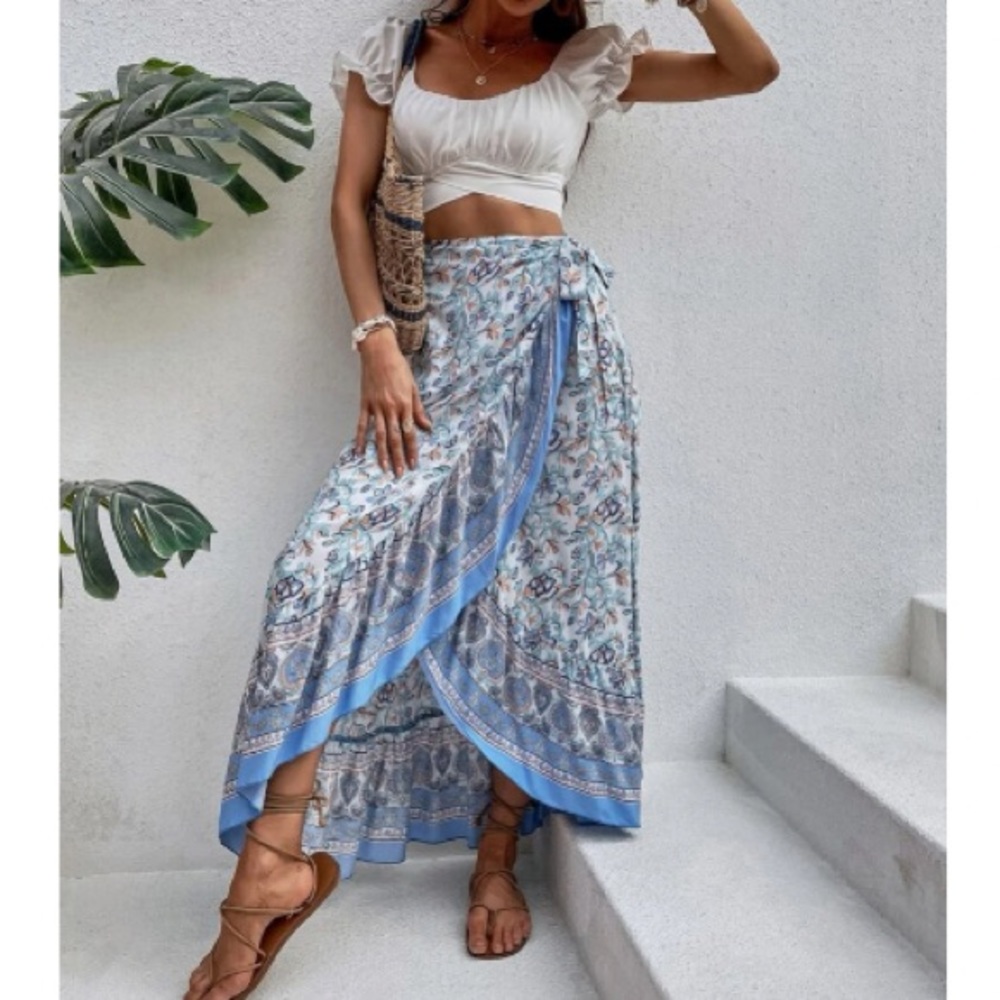 Boho floral print ruffle hem maxi skirt - Picture 6 of 7